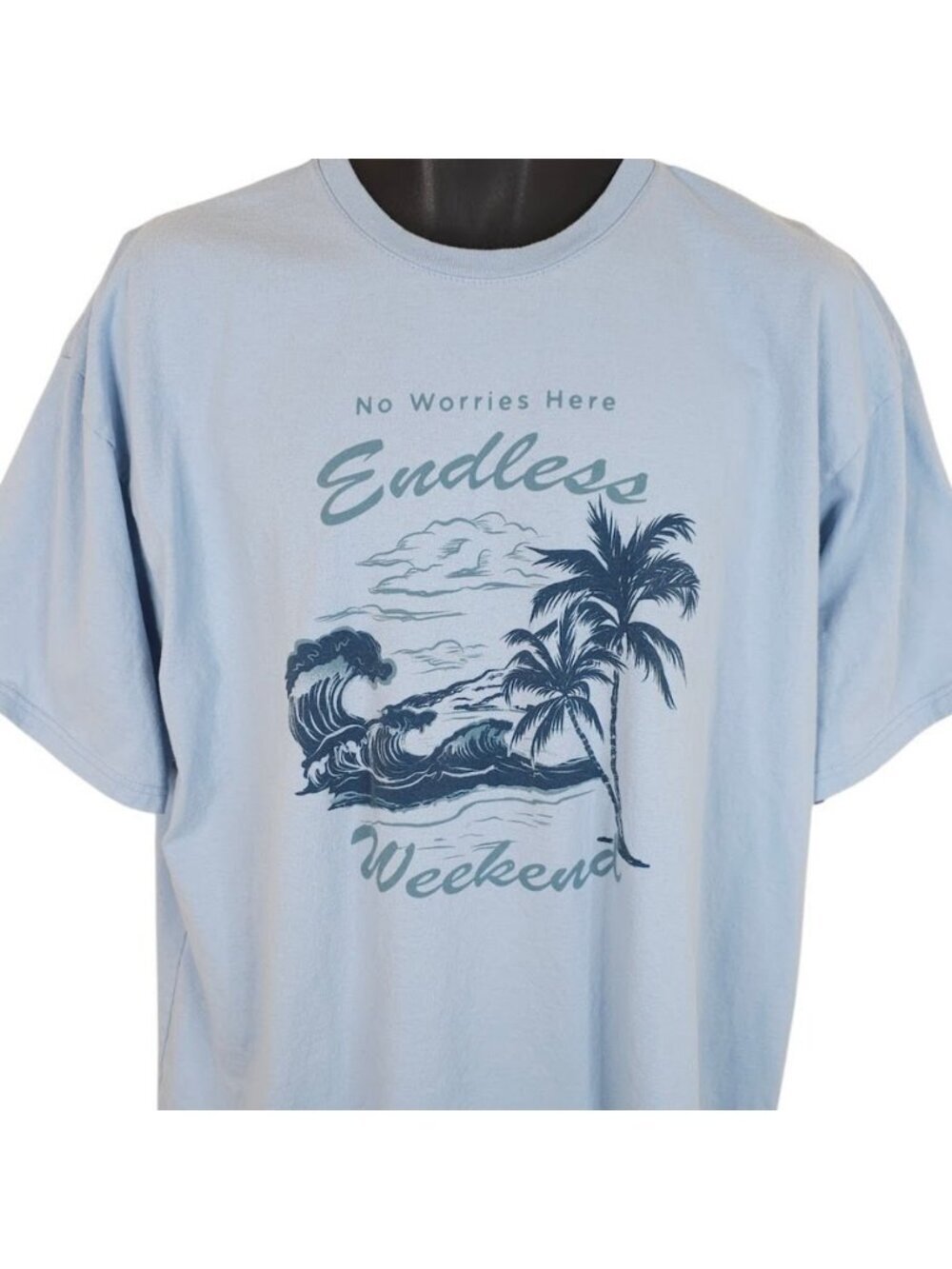 Tropical Beach T Shirt Mens Size 2XL Blue Palm Trees Ocean Waves